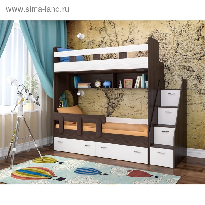 Двухъярусная кровать Ярофф Юниор-1 800х1900, Бодега белое дерево с бортиком