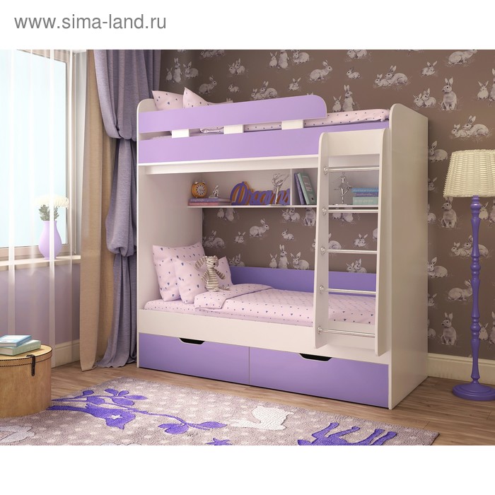 Детская двухъярусная кровать Юниор-5 белое дерево/ирис