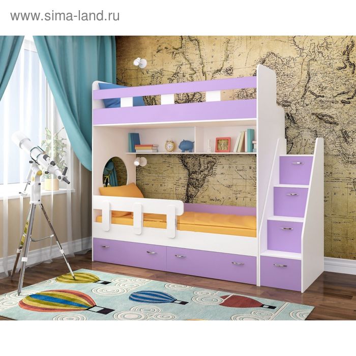 Двухъярусная кровать Ярофф Юниор-1 800х1900 Белое дерево Ирис с бортиком